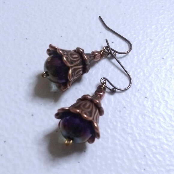 Floral Bell Flower Blossom Dangle Earrings! Perfect Fall Hues! Uniquely Handmade - Picture 4 of 10